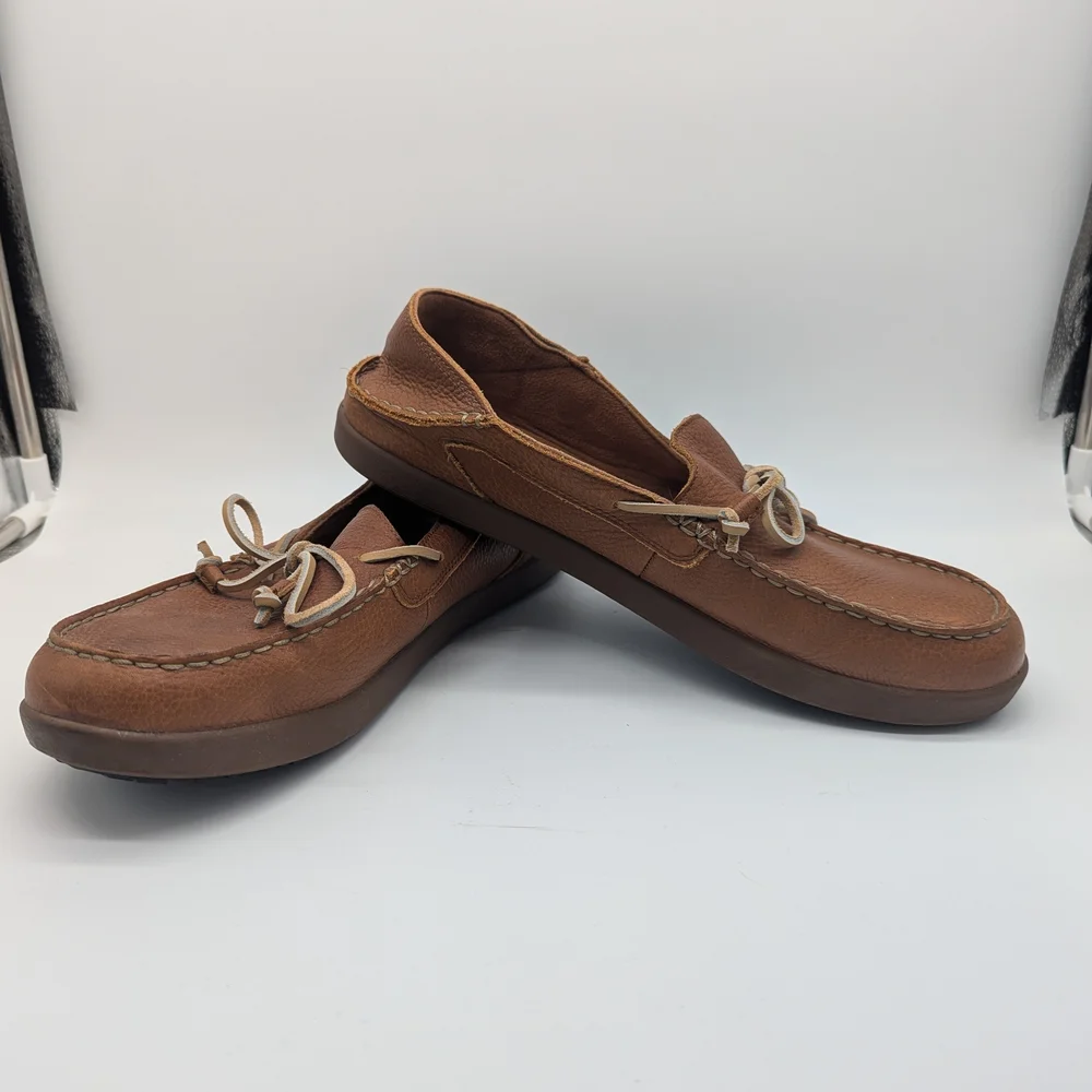 Olukai Huli Men's Brown Leather Shoes Size 13 Driving Resort Luxury Minimalist